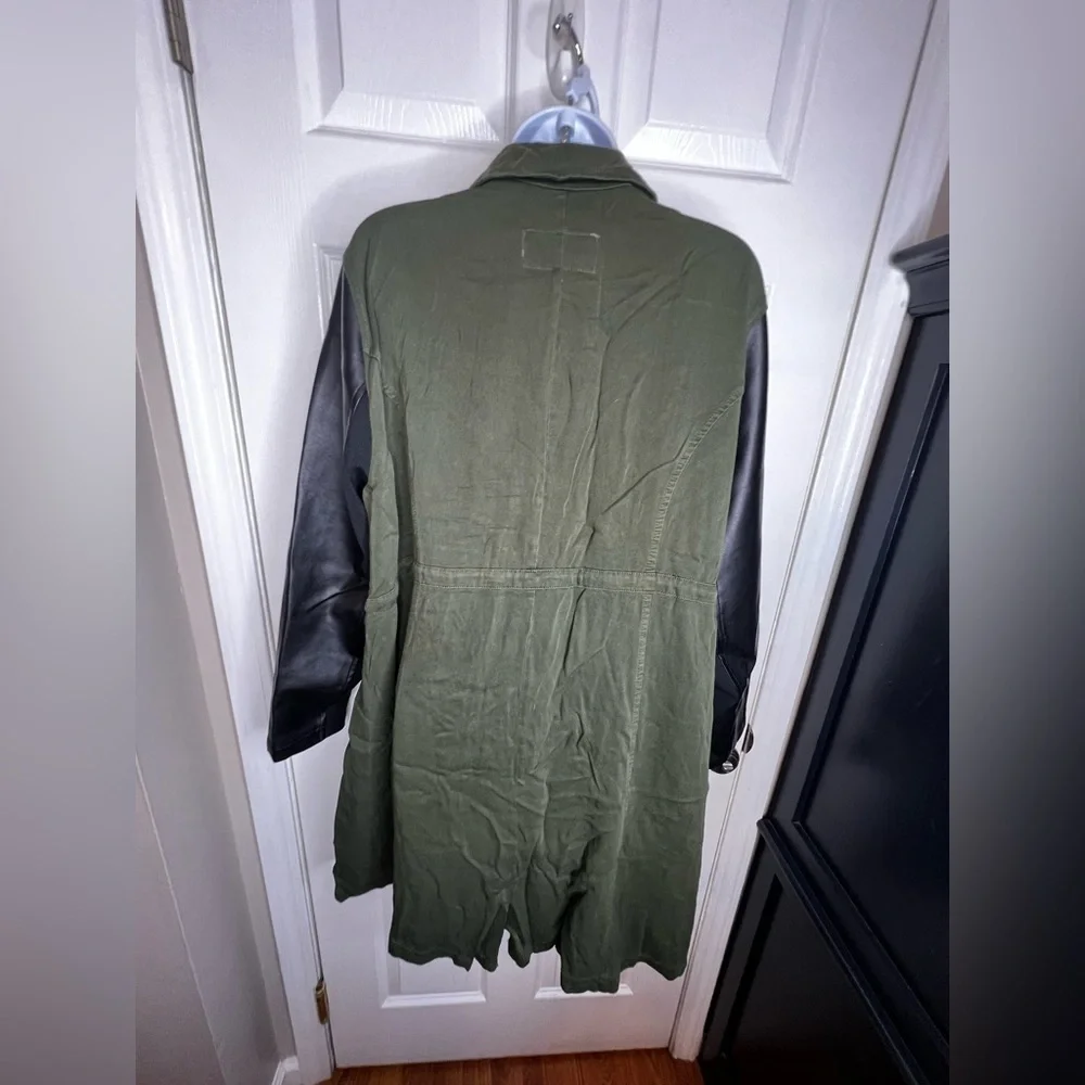 Torrid 0 Twill Canvas Drawstring Jacket Green Olive Faux Leather Sleeve L 12 - Picture 13 of 15